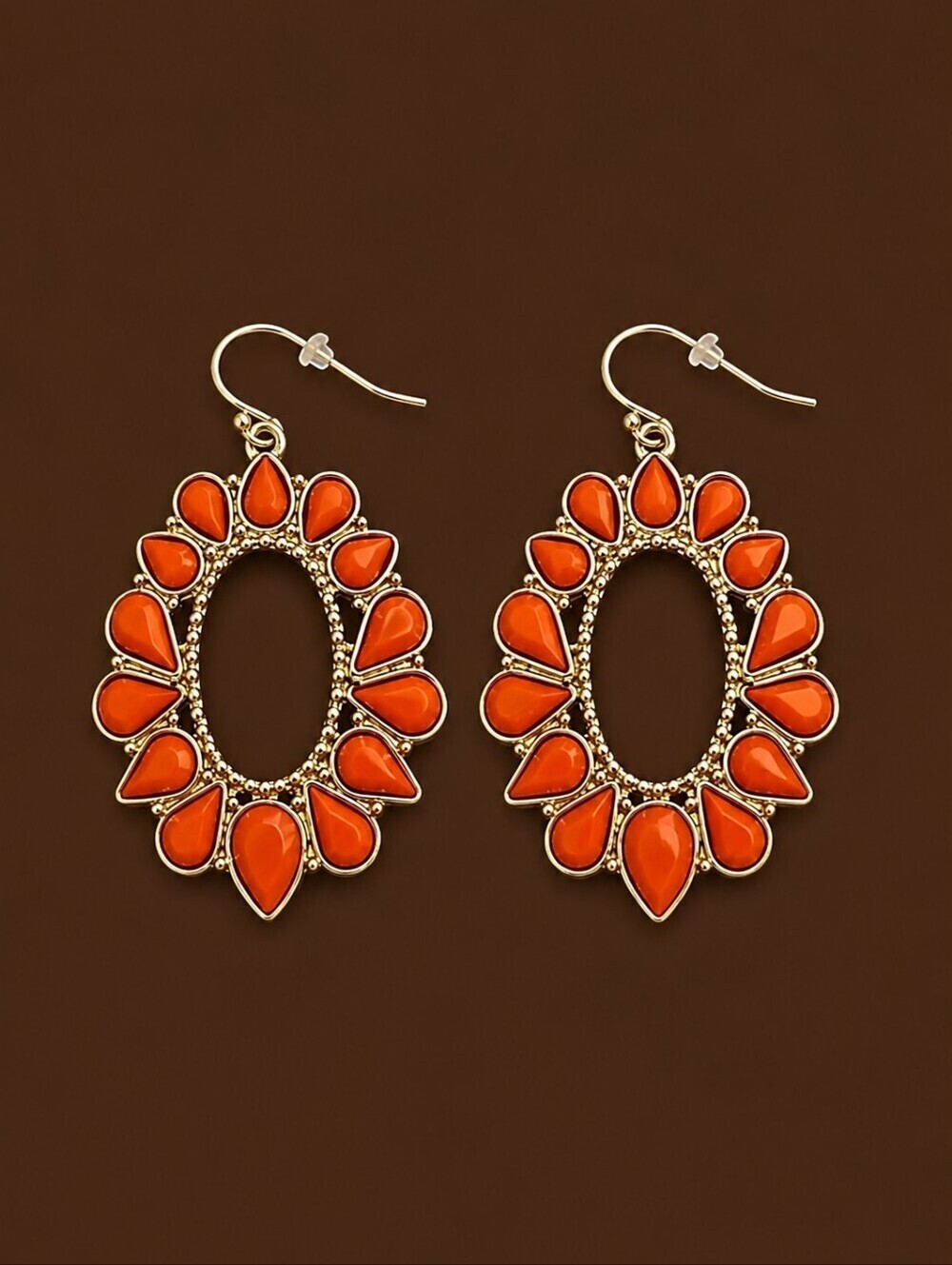 3/$30 Opaque Coral Red Teardrop Mod Cabochon Dangle Hook Earrings